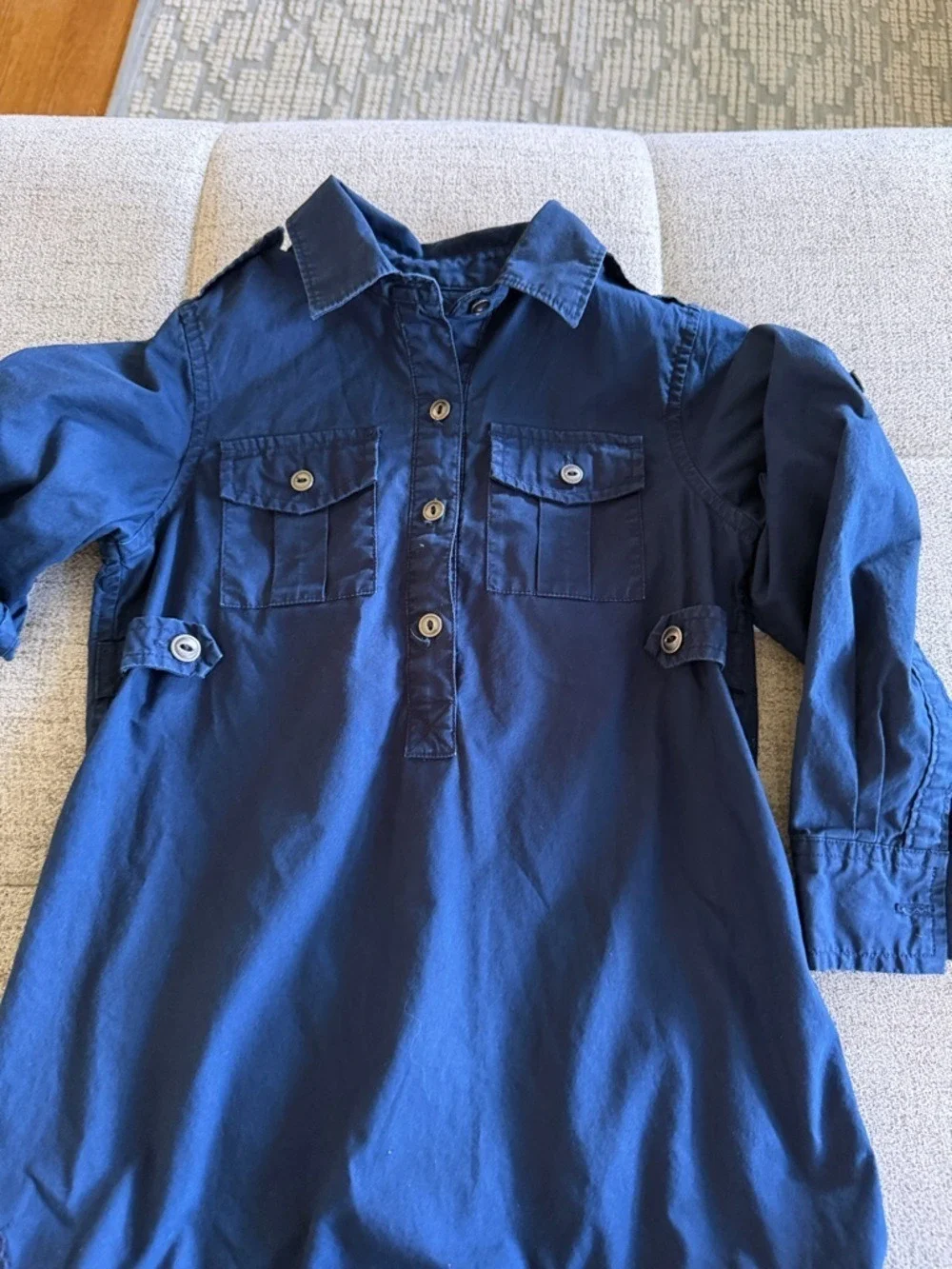 Polo Ralph Lauren Girls Navy Shirt Dress Size 4 Button Front Ruffle Hem Classic